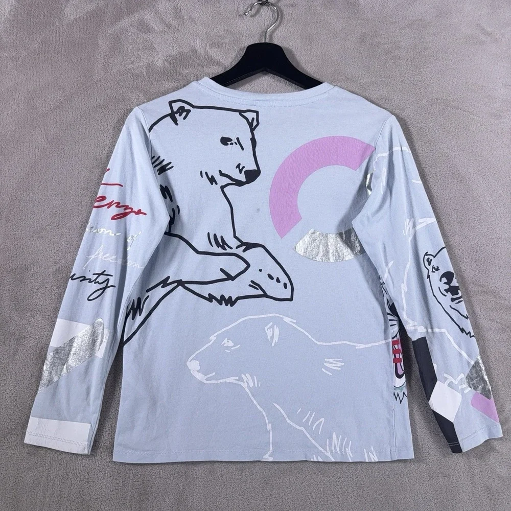 Kenzo Kids Long Sleeve Shirt Girls 12A/150 Blue Tiger Graphic Logo Designer Top